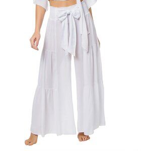 Elan White Wide-Leg Pants with Bow Sz L